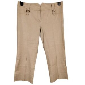Cache Womens SZ 8 Metallic Linen Blend Crop Pants Tan Gold Y2K McBling Glam